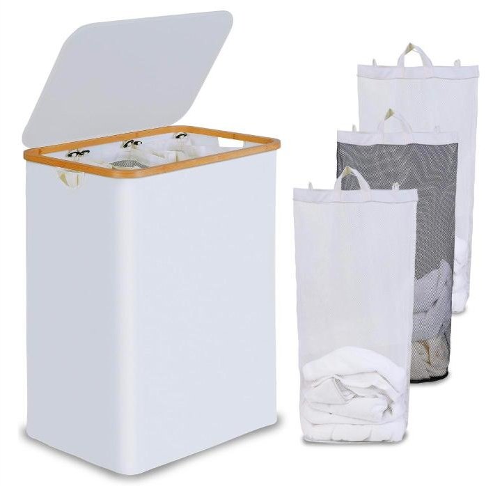efluky 3-section laundry hamper with lid and removable bags